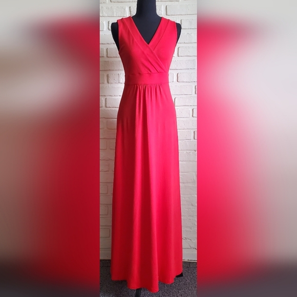 NWT NEW Lands End Sleeveless Pima Jersey Knit Maxi Dress Red Orange Size XS - Picture 2 of 12